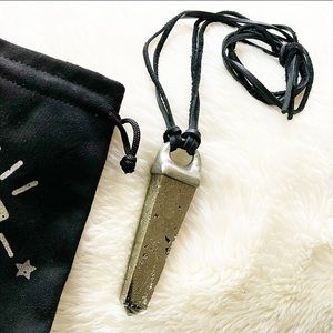 Pyrite Talisman on Leather Cord Necklace